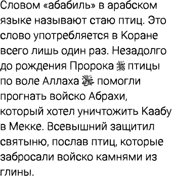 Словом «абабиль» в арабском языке называют стаю птиц. Это слово употребляется в Коране всего лишь один раз. Незадолго...